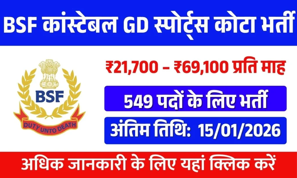 BSF Constable GD Sports Quota Recruitment